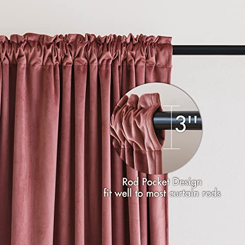 MIULEE Dusty Rose Rod Pocket Velvet Curtains, Soft Luxurious Pink Curtain for Home Decor 2 Panels Set Heavy Room Darkening Curtains for Privacy Bedroom Living Room Window, W52 x L84