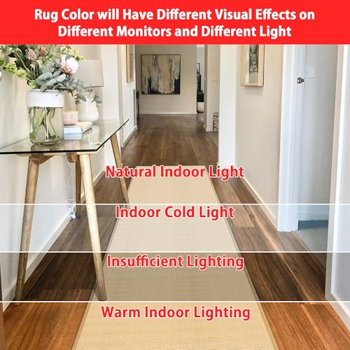 GOYLSER 19ft Jute Running Rugs for Hallway, Kitchen Rug Runner Non Slip Washable Hall Runner Rug, Beige Runner for Kitchen Floor Non Slip