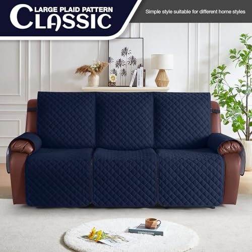 KinCam 100% Waterproof Recliner Loveseat Cover with Console X1, Recliner Couch Covers X1, Recliner Chair Covers X1(Dark Blue)