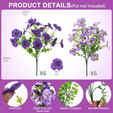 INQCMY Fake Artificial Pansy Flowers for Outdoor, Faux Silk Pansies Flower 12 Pcs Spring Summer Decoration, UV Resistant Fake Plants for Outside Planter Porch Yard Patio Home Decor(Double Purple)