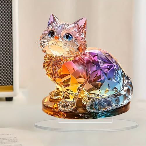 Rainbow Cat Figurine Acrylic Desktop Decoration, Suitable for Home Décor in Living Room or Office. Idea Gift Choice: Halloween, Christmas, Birthday, Anniversary, Valentine's Day, Celebrations