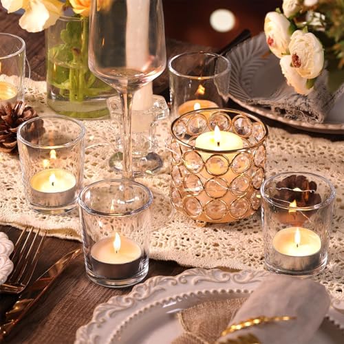 Letine 36-Pack Unscented Tealight Candles & Glass Votive Holders