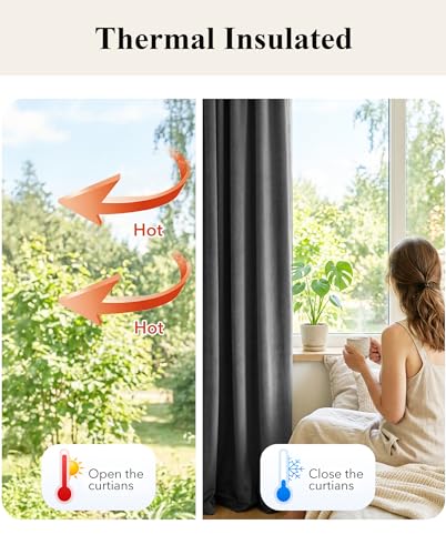 StangH Grey Velvet Curtains for Living Room 96 inches Long Blackout Curtains for Bedroom Grommet Privacy Thermal Insulated Window Drapes for Sliding Glass Door, W52 by L96 inches, 2 Panels