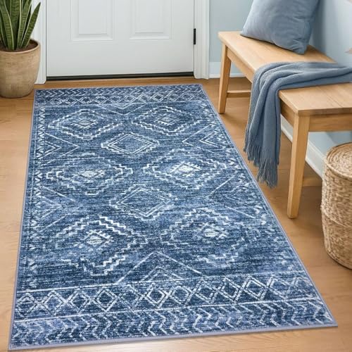 Small Area Rug 3'x5' Entryway Rug Washable Rugs, Stonewashed Blue