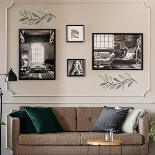 Zhengmy 2 Pieces Metal Tree Leaf Wall Decor Vine Olive Branch Leaf Wall Art Living Room, Hallway Wall Decor Outdoor Decoration(Gradient Green)