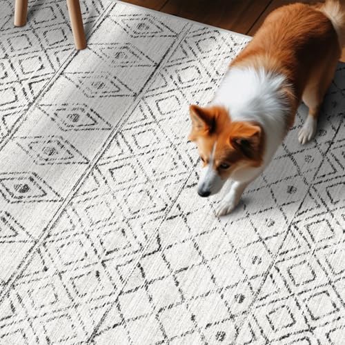 Washable Square 4x4 Moroccan Rug:Modern Boho Non Slip Area Rugs Grey