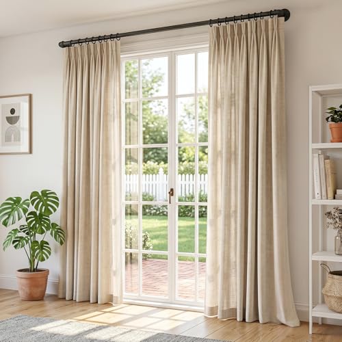 Blackout Industrial Curtain Rods for Windows, 1 Inch Pipe Wrap Around Indoor/Outdoor Room Divider Curtain Rods, 72-144 Inch, Black
