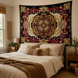 CHDGDHC Red Moth Tapestry, Boho Mandala Wall Decor, 79.92x59.84 in | Boho red moth mandala tapestry for bedroom walls, dorm decor, living rooms, and hippie psychedelic aesthetic spaces.