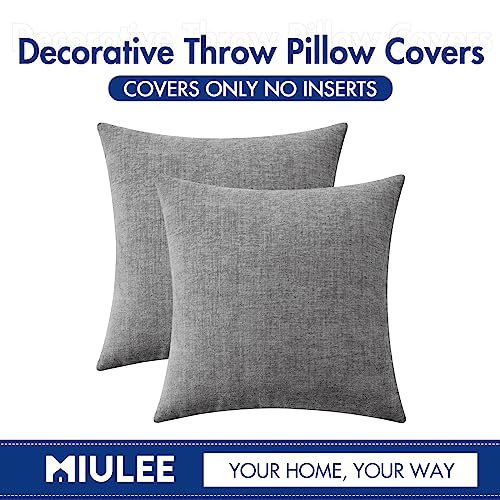 MIULEE Pack of 2 Couch Throw Pillow Covers 18x18 Inch Soft Dark Gray Chenille Pillow Covers for Sofa Living Room Solid Dyed Pillow Cases