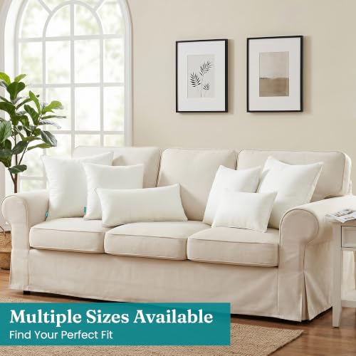 Oubonun Beige 12x22 Lumbar Pillow Inserts Set of 2 – Full Fluffy Down Alternative Rectangular Throw Pillow for Couch Sofa Bed, Soft Decorative Lumbar Cushion with Cross Pattern, Machine Washable