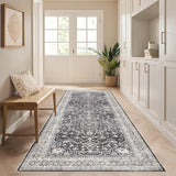 Runner Rug 3x8 Washable Non-Slip Vintage Boho Soft Rug Black