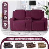 KinCam Loveseat Recliner Covers with Middle Console Slipcover, Recliner Sofa Covers 2 Seat Couch Cover Stripe Jacquard Furniture Protector Covers with Elastic Bottom for Kids, Pets (Burgundy)