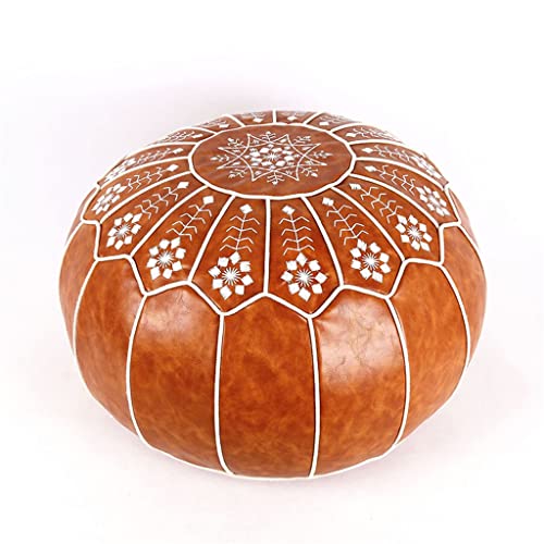 PU Leather Pouf Embroider Craft Ottoman Footstool Mediterranean Style Home Decor Artificial Leather Unstuffed Cushion (Color : A, Size : 50 cm) (A 50 cm)