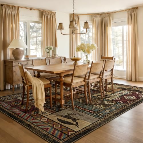Rustic Cabin Area Rug 8x10,Western Rugs for Living Room Bedroom,Brown Rug