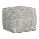 SIMPLIHOME Nate Square Pouf - 18 inch Wide Upholstered Handwoven Cotton Ottoman in Grey Melange, Boho Footstool or Extra Seating for Living Room or Bedroom with Polystyrene EPS Beads, Assembled