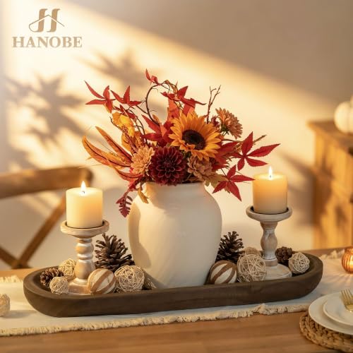 Hanobe Large Wood Decorative Bowl Coffee Table Decor for Table Centerpiece