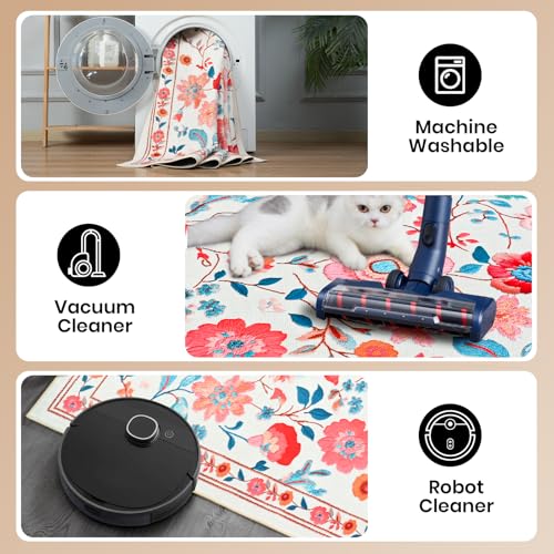 Area Rugs for Living Room 6x8 Non-Slip Carpet Washable Boho Rug Vintage Low Pile Carpet Print Home Rugs for Bedroom Kids Room Playroom Dining Room Home Office Farmhouse,Khaki