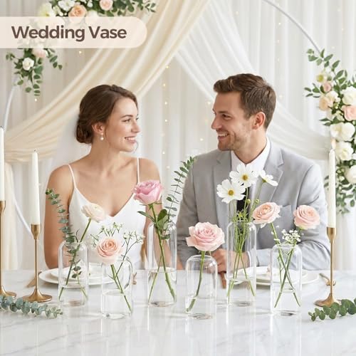 ComSaf Small Flower Vase Set of 12, Glass Bud Vases in Bulk, Clear Vases for Flower, Decor Centerpiece for Bathroom, Decorative Vases for House Warming, Valentines' Day, Mother's Day, Thanksgiving Day