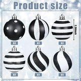 Riceshoot 24 Pcs Christmas Black and White Ball Ornaments Xmas Plastic Stripe Dot Hanging Ball for Christmas Tree Party Decoration Supplies(2.36 Inch)