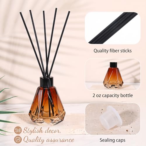 8 Pcs Sizes Reed Diffuser Set with 40 Sticks, Brown Fragrance Glass Diffuser Bottles with Lids for Home Oil Fragrance Decoration Girl Women Gift (60ML)