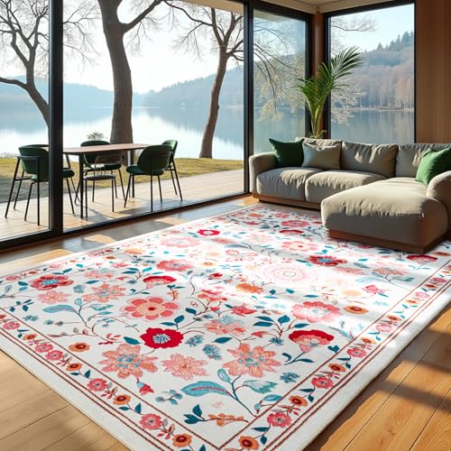 Area Rugs for Living Room 6x8 Non-Slip Carpet Washable Boho Rug Vintage Low Pile Carpet Print Home Rugs for Bedroom Kids Room Playroom Dining Room Home Office Farmhouse,Khaki