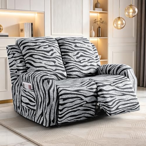 VANSOFY Stays in Place Recliner Couch Cover (3 Seat, Black) & Recliner Loveseat Cover (2 Seat, Black)