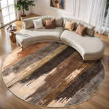 6ft Round Rugs for Living Room, Modern Abstract Washable Rug Brown
