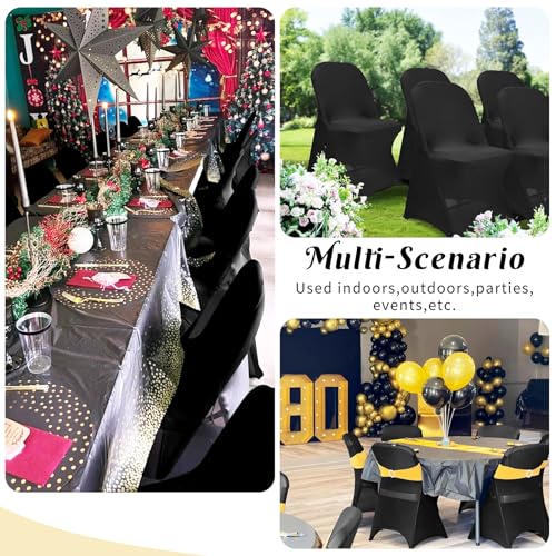 Black Chair Covers Stretch Folding Chair Covers Universal Spandex Fitted Chair Slipcovers for Wedding Dining Party Banquet Holidays Celebration Trade Show Craft Show Decoration (36 Pack)