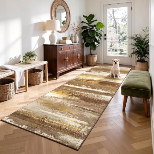 Runner Rug 2x6, Abstract Non-Slip Washable Rug for Hallway, Brown