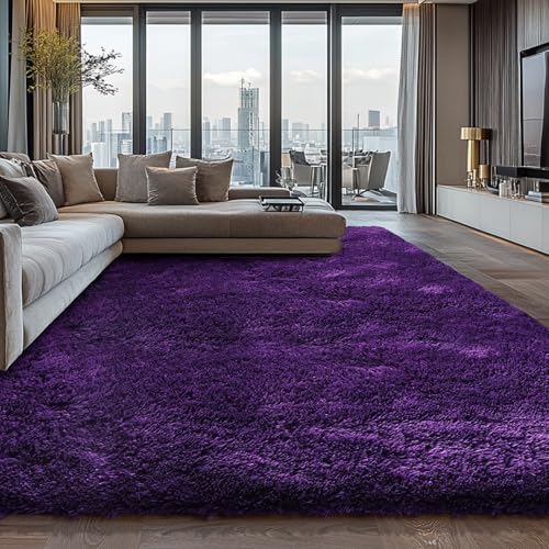 Shag Area Rugs for Bedroom Living Room,6X9 Ultra Soft Purple Fluffy Area Rugs for Dorm,Indoor Carpet Plush Rugs for Home Decor, Purple