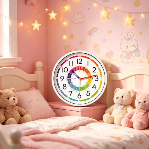 Kid's Wall Clock 12 Inch Silent Wall Clock for Kids Learning Time, Silent Non-Ticking Quartz Decorative Wall Clock for Teacher's Classrooms Or Children's Bedrooms