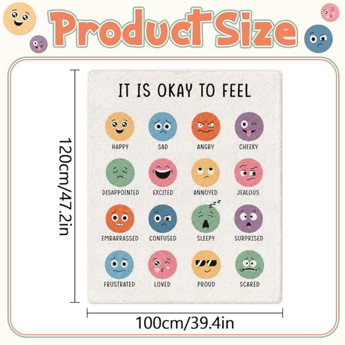 3.3x4 ft Calming Corner Items Calm Corner Classroom Rug Feelings Chart Emotion Area Rug Back to School Floor Mat Soft Fluffy Mental Health Non-Slip Play Carpet for Nursery Playroom Bedroom Living Room