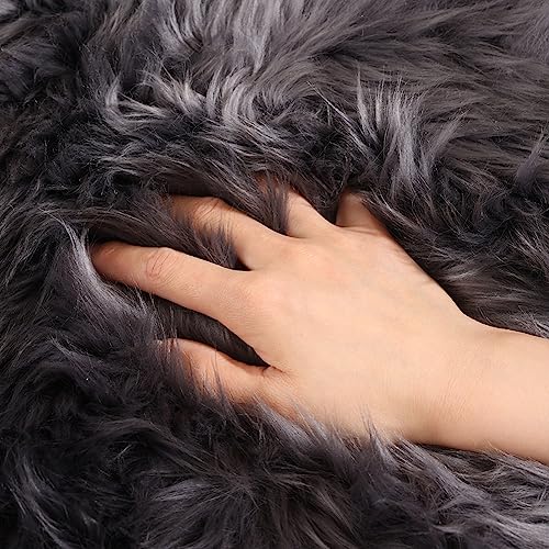 LLB Genuine Sheepskin Area Rug Wool Rug Fur Carpet Fluffy Shaggy Fur Rug for Living Room Kids Bedroom Real Sheepskin Throw Lambskin Rugs Sofa Mat Chair Seat Covers (Carbon Gray, 2 x 3 ft Sheepskin)