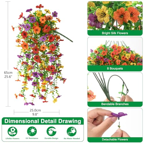 Homsunny Artificial Hanging Flowers for Outdoor, 8PCS Fake Flowers Faux Silk Daisy with Eucalyptus Leaves, UV Resistant Aritificial Outdoor Flowers for Spring Home Patio Balcony Yard Porch Decor