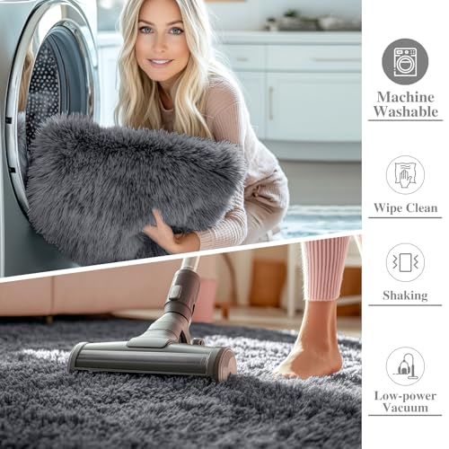 OLANLY Grey Round Rugs for Bedroom - Machine Washable, 9 ft Circle Area Rugs for Living Room, Soft and Fluffy Shaggy Carpet for Teen Girls and Boys, Nursery Rooms, Dorms, Home Decor Aesthetic