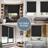 AOSKY Blackout Roller Shades Cordless Blinds for Windows, Free-Stop Shades with Valance, Thermal Insulated Fabric, UV Protection, Natural Woven Blinds for Home and Office (34" W x 72" H, Black)