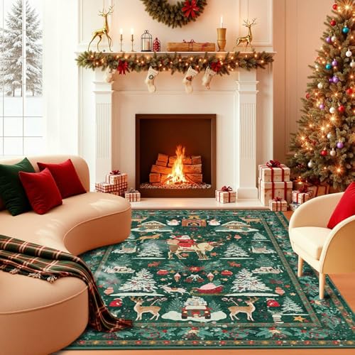 Christmas Rug 5x7 Area Rugs for Living Room Bedroom, Green