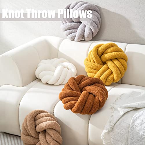 XIAIJIA White Round Knot Pillow 14'' Round Throw Pillow, Soft Plush Knot Round Pillows Decorative, Modern Home Decorative Cushion for Bed, Bedroom, Sofa, Couch, Teen Room
