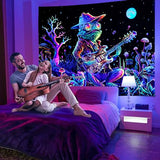 Galoker Blacklight Frog Tapestry Fantasy Neon Mushroom Tapestries UV Reactive Plant Floral Wall Tapestry Galaxy Space Tapestries Wall Hanging for Home Decor(H51.2×W59.1 inches)