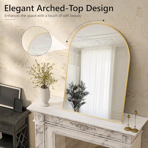Arched Bathroom Mirror for Wall, 36" x 24" Gold Metal Frame Vanity Mirror, HD Glass Over Sink for Bathroom, Entryway, Bedroom