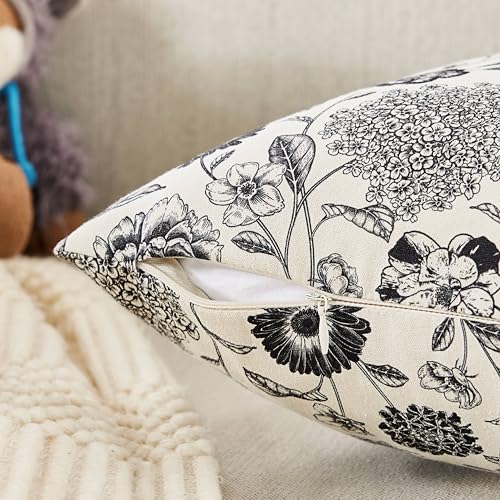 Botanical Throw Pillow Covers Set of 2, 18x18 Inch Black