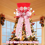 HMASYO Candy Cane Christmas Tree Topper, Velvet Red Tree Topper Hat with Candy Peppermint Bows Ribbon Ornament, Top Hat Christmas Tree Topper for Home Office Holiday Tree Decoration Xmas Gift