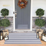 Blue and White Outdoor Rug 24'' x 51''Front Porch Rug Hand-Woven Machine Washable Indoor Layered Door Mats for Entryway/Bedroom