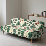 Christmas Tree Futon Cover Armless Stretch Sofa Slipcover Washable Elastic Armless Couch Furniture Protector for Bedroom Living Room Home Decor Green