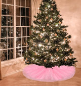 FIABC Christmas Wedding Tree Skirt,45 inch 4-Layer Fluffy Romantic Pleated Sparkly Skirt Decoration Xmas Tree Ornament for Holiday and Party(Pink)