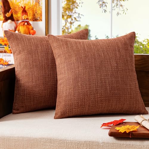 MIULEE Burlap Linen Euro Throw Pillow Covers 24x24 Inch Set of 2 Fall Rust