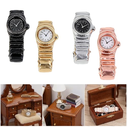 Miniature Watch Collection 4PCS 1: 12 Scale Alloy Timepieces for Display Accessories Model House Model Watches