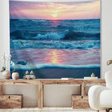 IcosaMro Ocean Tapestry Wall Hanging, Sea Beach Wave Sun Cloud Landscape Scenery Nature Wall Art [Double-Folded Hems] Bohemian Home Decor for Bedroom, Dorm, College, Living Room, 51x60, Blue