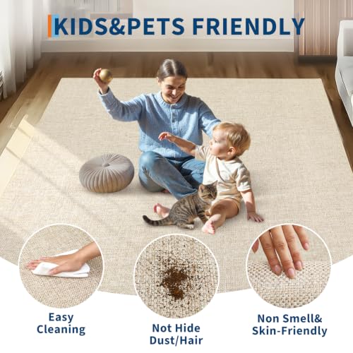 GarveeHome Easy Jute Rug 8x10 Washable Non Slip Solid Jute Living Room Rugs