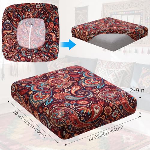 YISUN Sofa Couch Cushion Covers, Stretch Printed Couch Seat Slipcover, Soft Couch Cover for Dogs, Washable Non-Slip Furniture Protector for Sectional Armchair Loveseat (Red Flower, 2 piece)